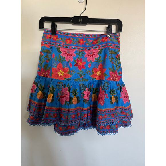 NWOT FARM Rio Tropical Tapestry Mini Skirt in Blue SZ S - Picture 6 of 8